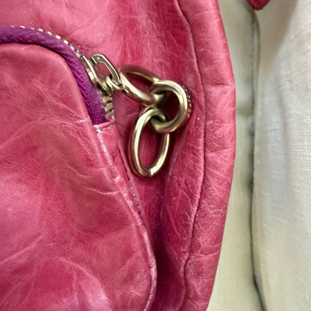 Ted Baker Fuchsia Crinkled Leather Chunky Chain Drawstring Shoulder Bag Y2K